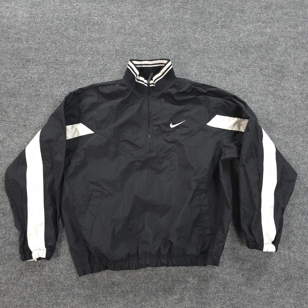 Vintage Nike Jacket Mens Large Black 1/4 Zip Windbreaker Block Logo Street 90s